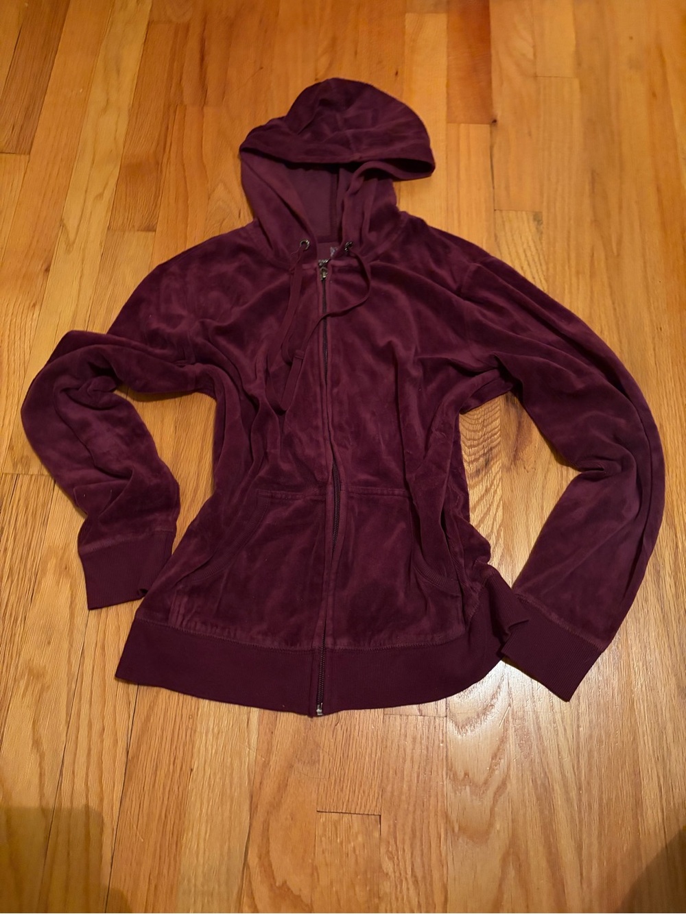 New York & Company Plum Velour Zip-Up Hoodie